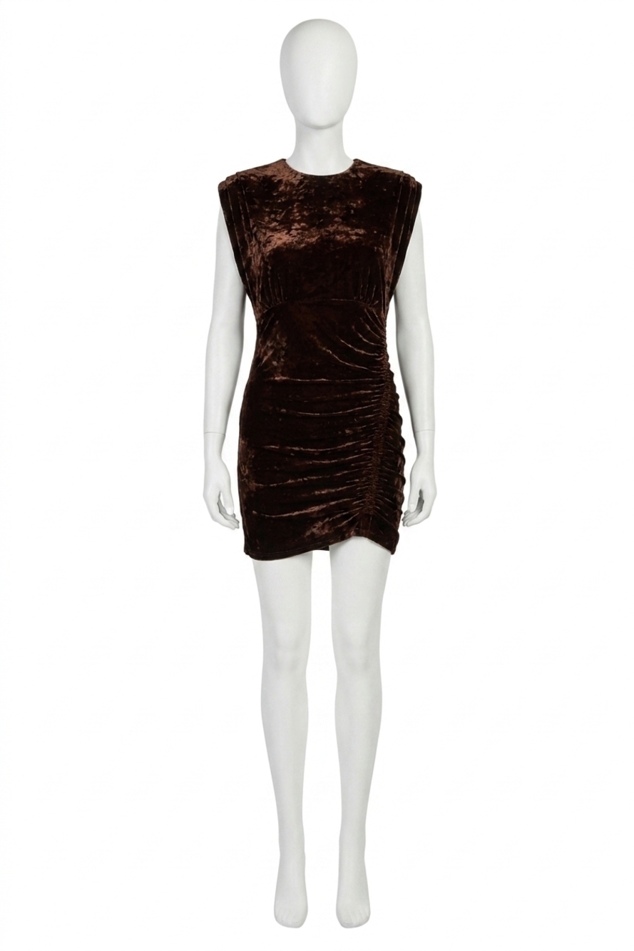 NEW LINE AND DOT velvet ruched dress in brown